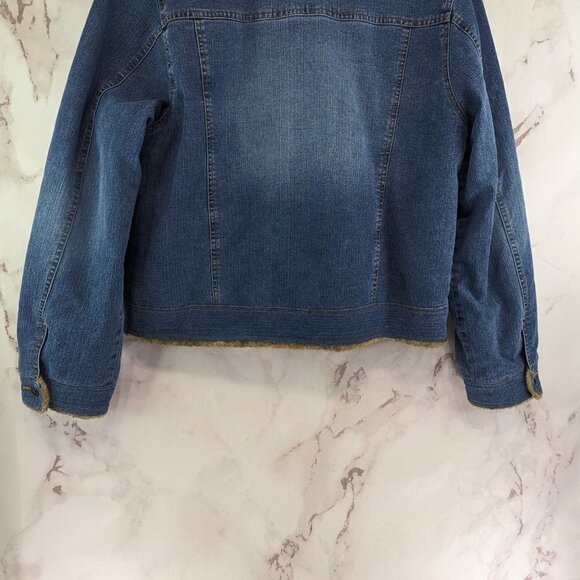 Vintage Y2K Denim Jacket Women Large Faux Fur Trim Crop Penny Lane Coat Mob - Picture 8 of 10